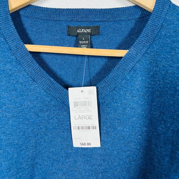 NEW! Alfani Light Knit V Neck Sweater Heather Blue Long Sleeve Casual Knit - L - Picture 3 of 4